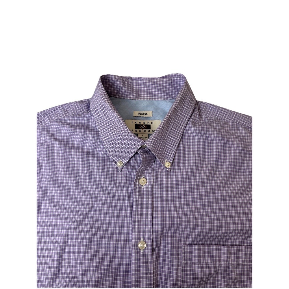 Joseph Abboud Men's Purple/White Check Non-Iron Button-Up Shirt L